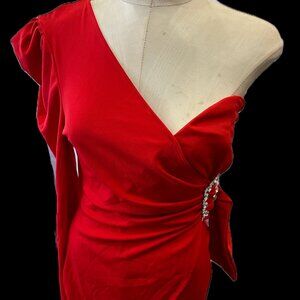 Red Chic Me One Shoulder Ruched Mini Dress